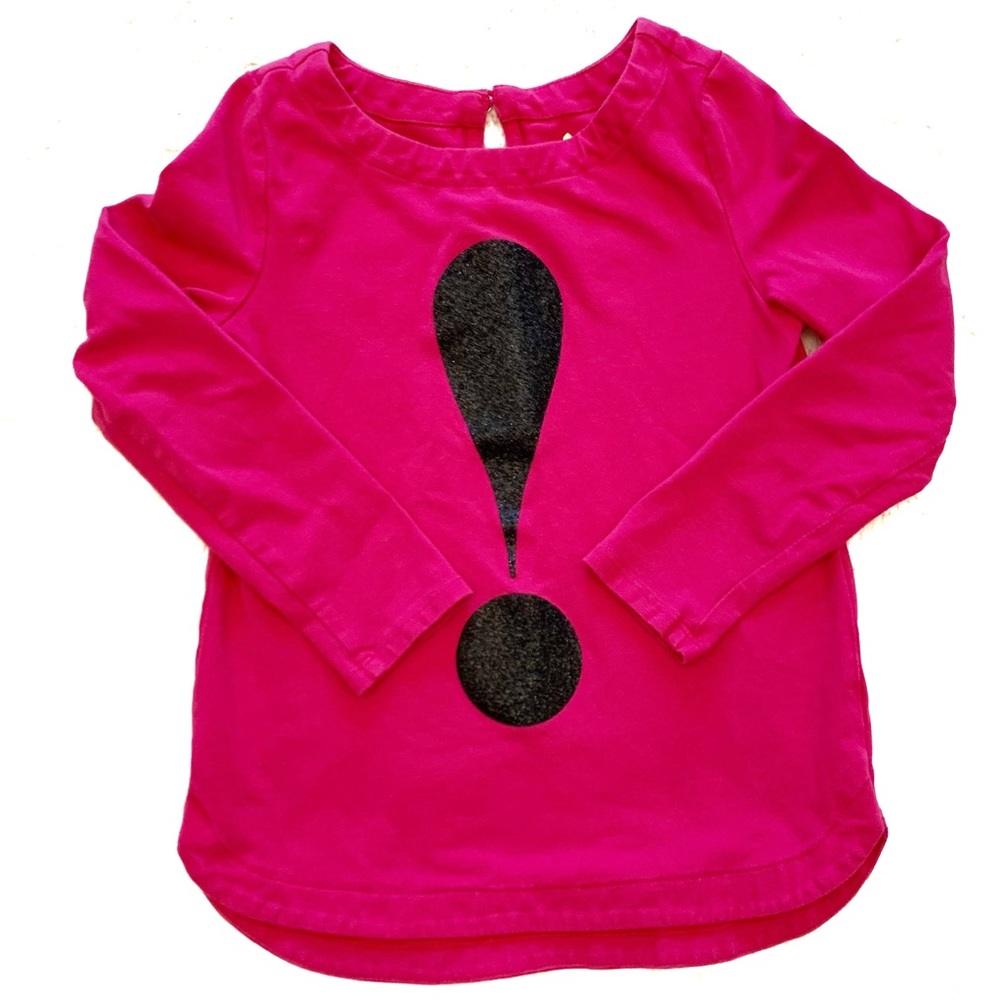 Kate Spade Glitter Explanation Point Pink Long Sleeve Tee with Keyhole Back